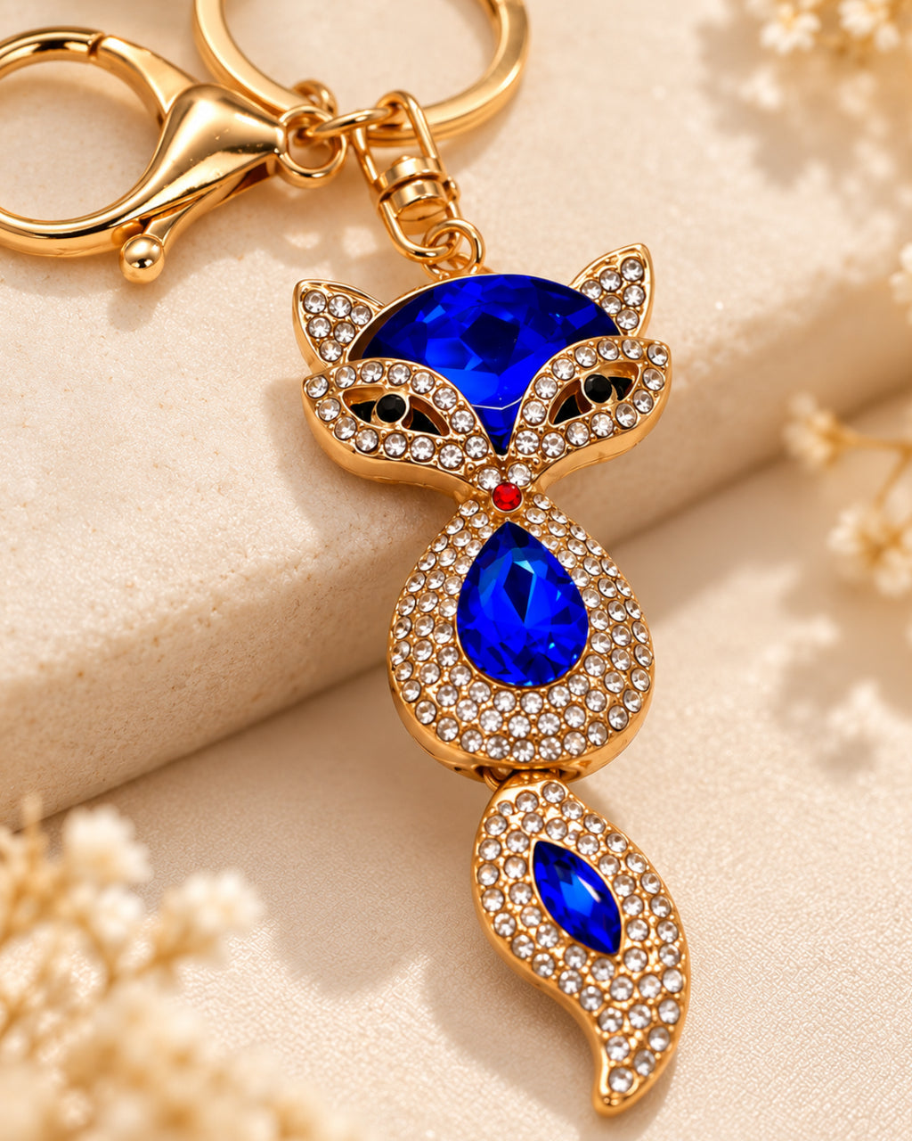 Blue Rhinestone Fox Keychain