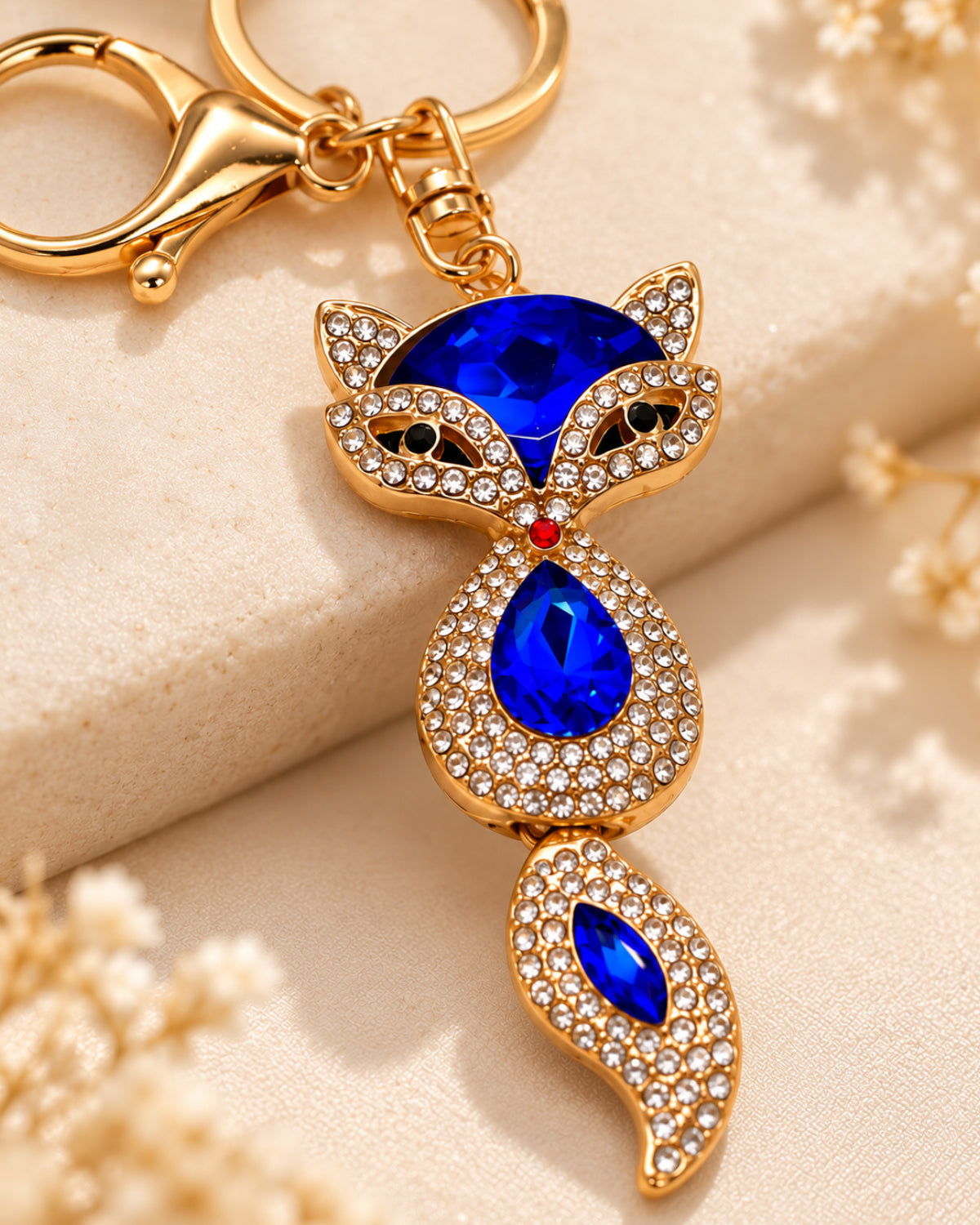 Blue Rhinestone Fox Keychain