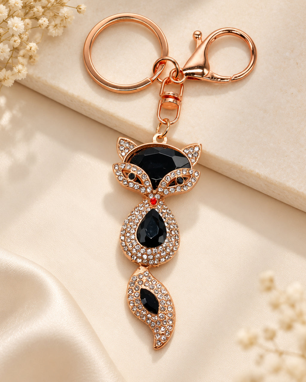 Black Rhinestone Fox Keychain