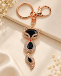 Black Rhinestone Fox Keychain