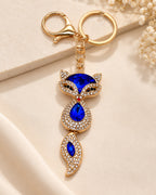 Blue Rhinestone Fox Keychain