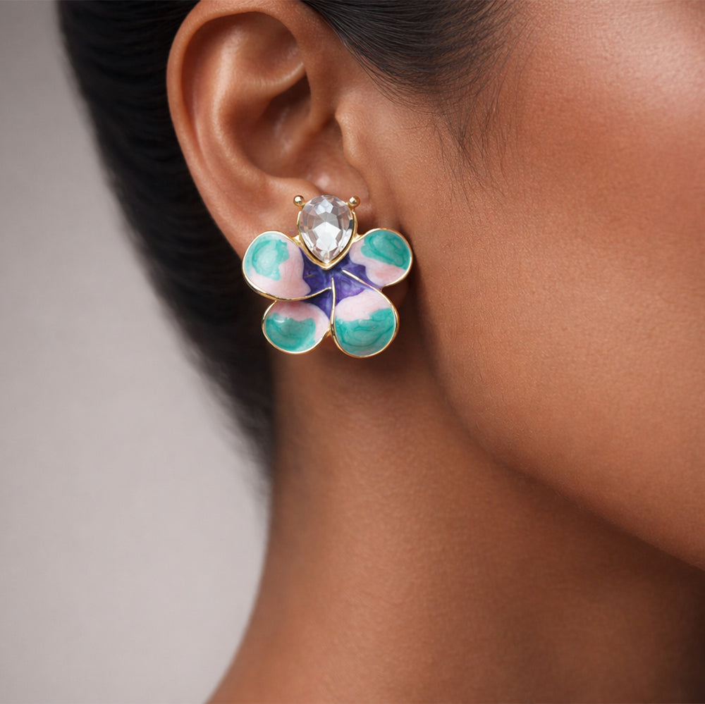 Elegant Floral Crystal Stud Earrings