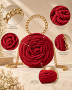 Handmade 3D Floral Clutch - Deep Red Rose