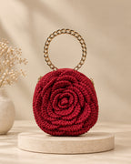 Handmade 3D Floral Clutch - Deep Red Rose