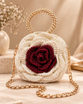 Handmade 3D Floral Clutch - White & Brown Rose