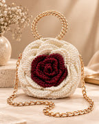 Handmade 3D Floral Clutch - White & Brown Rose