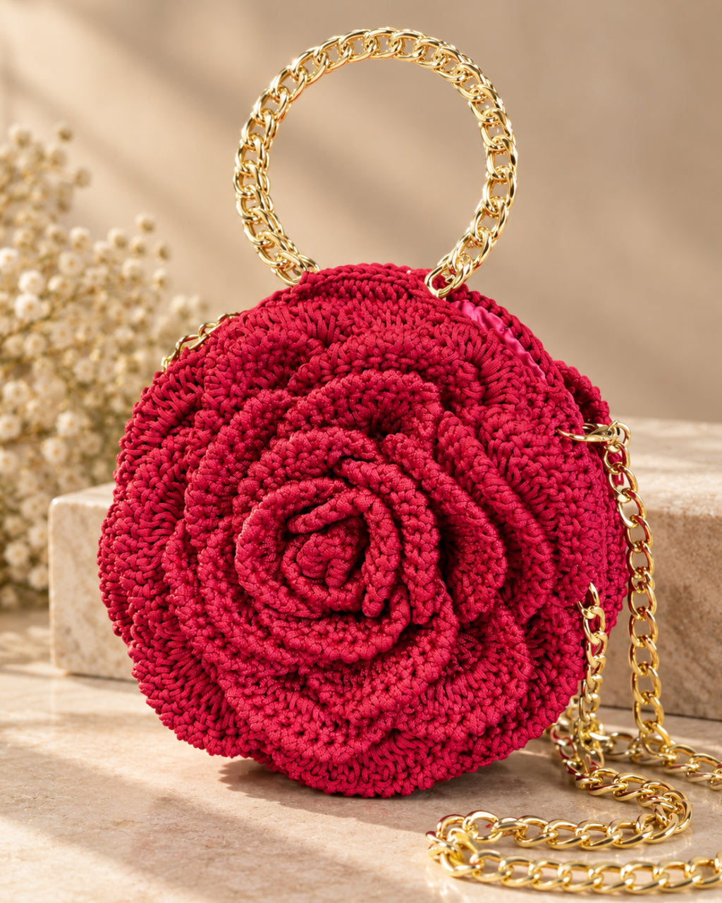 Handmade 3D Floral Clutch - Crimson Rose