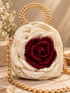Handmade 3D Floral Clutch - White & Brown Rose