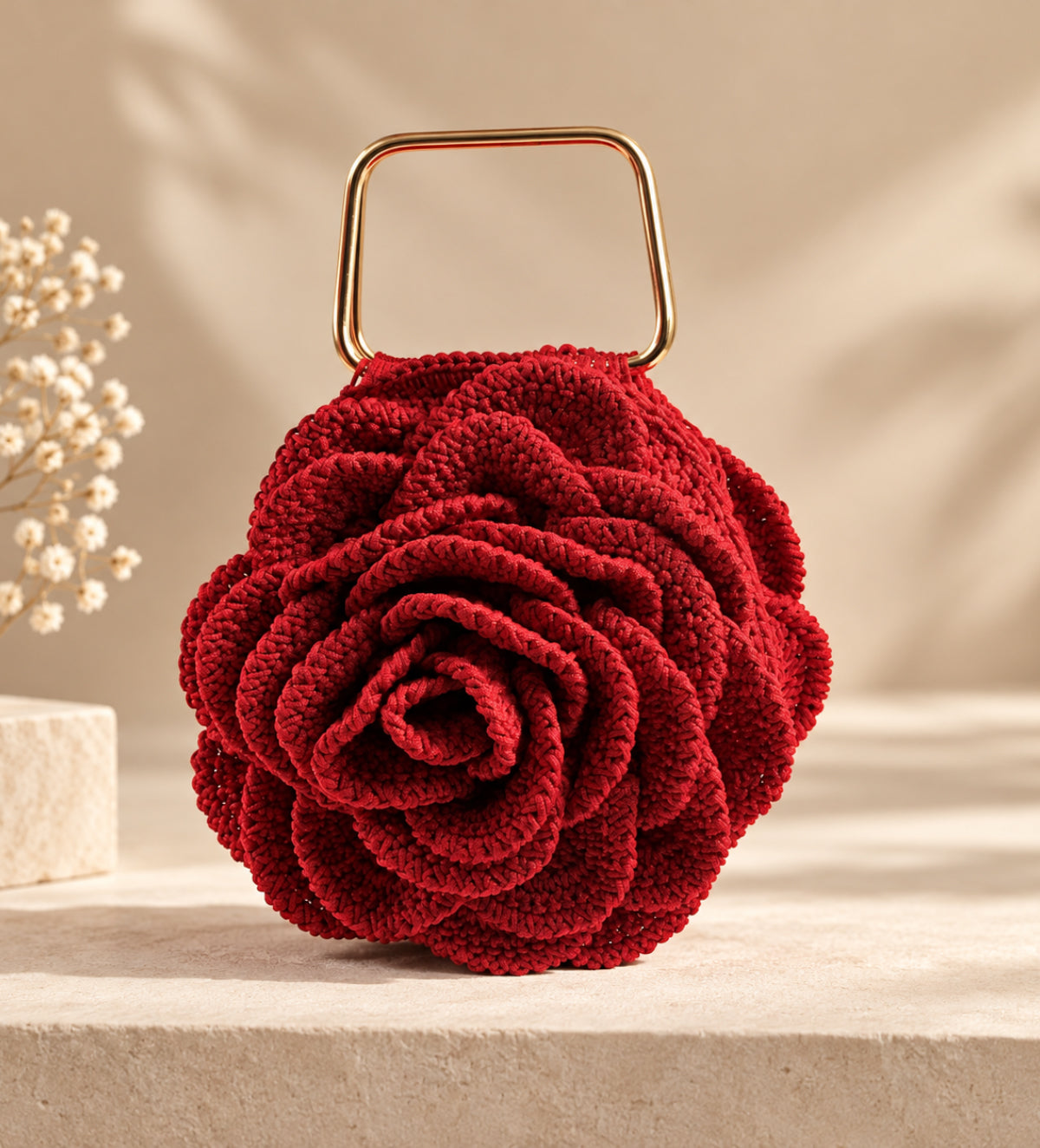 Handmade 3D Floral Clutch - Red Rose