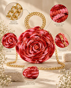 Handmade 3D Floral Clutch - Red Pink Rose