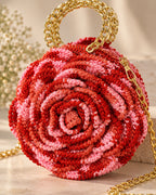 Handmade 3D Floral Clutch - Red Pink Rose