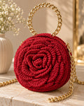 Handmade 3D Floral Clutch - Deep Red Rose