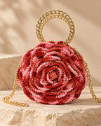 Handmade 3D Floral Clutch - Red Pink Rose
