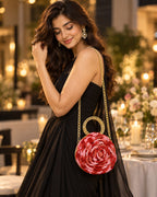 Handmade 3D Floral Clutch - Red Pink Rose