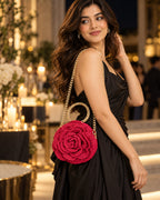 Handmade 3D Floral Clutch - Crimson Rose