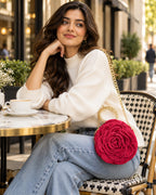 Handmade 3D Floral Clutch - Crimson Rose