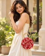 Handmade 3D Floral Clutch - Red Pink Rose