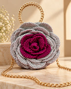 Handmade 3D Floral Clutch - Grey & Pinkish Purple Rose
