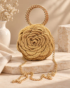 Handmade 3D Floral Clutch - Golden Rose