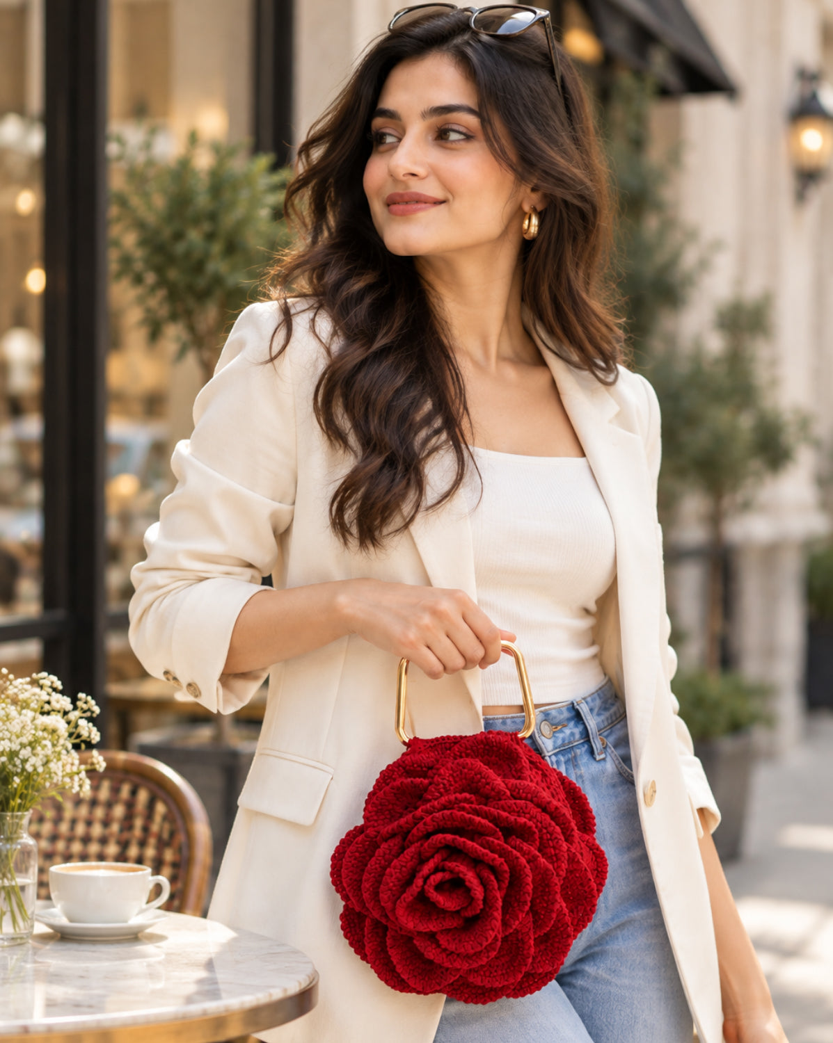 Handmade 3D Floral Clutch - Red Rose