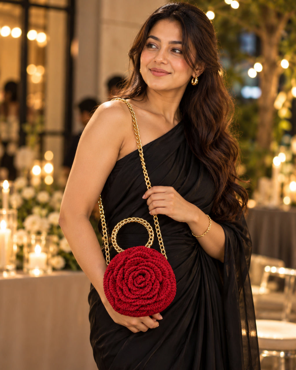 Handmade 3D Floral Clutch - Deep Red Rose