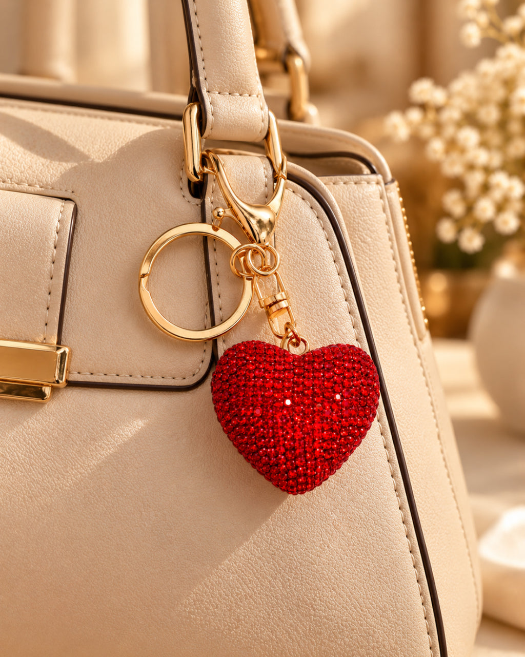 Ruby Rhinestone Heart Keychain