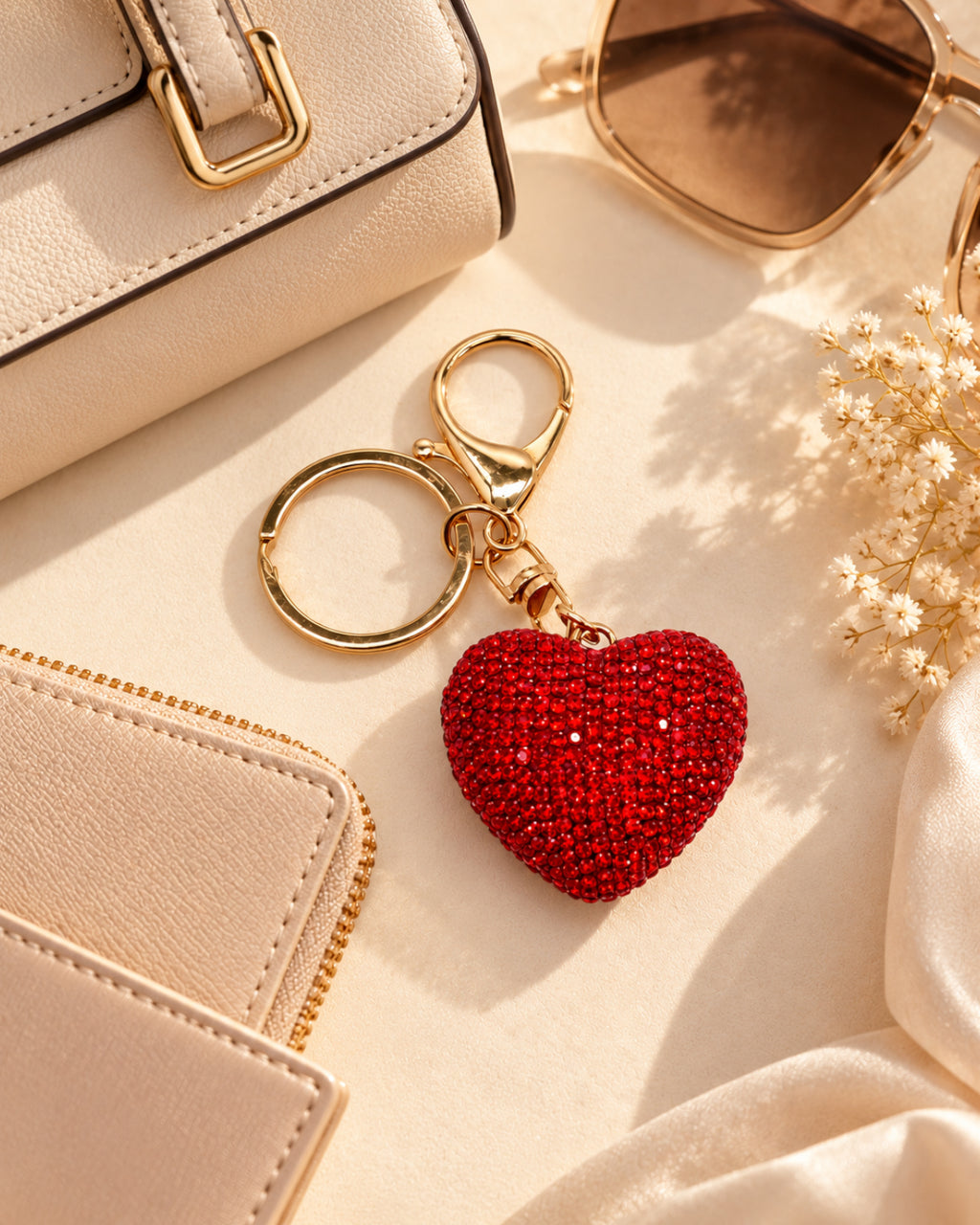 Ruby Rhinestone Heart Keychain
