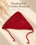 Ruby Red Floral Crochet Bandana – Handcrafted Floral Head Scarf