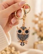Crystal Owl Rhinestone Keychain – Black