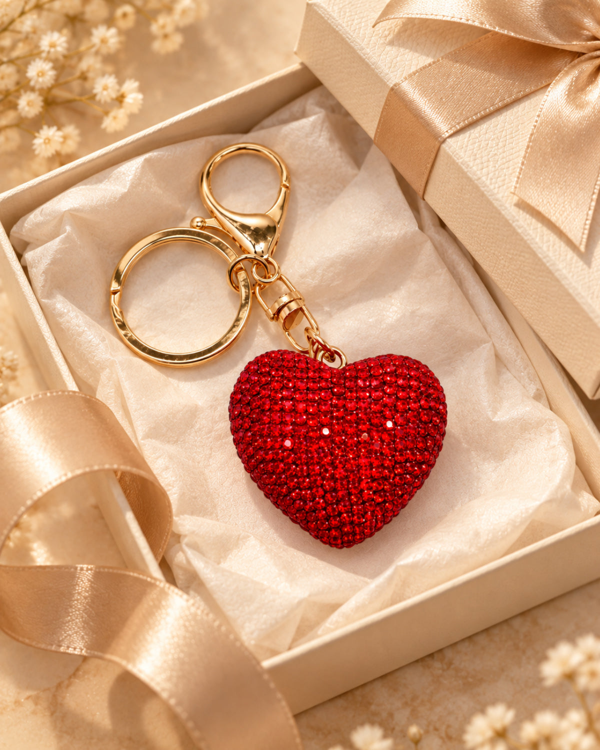 Ruby Rhinestone Heart Keychain