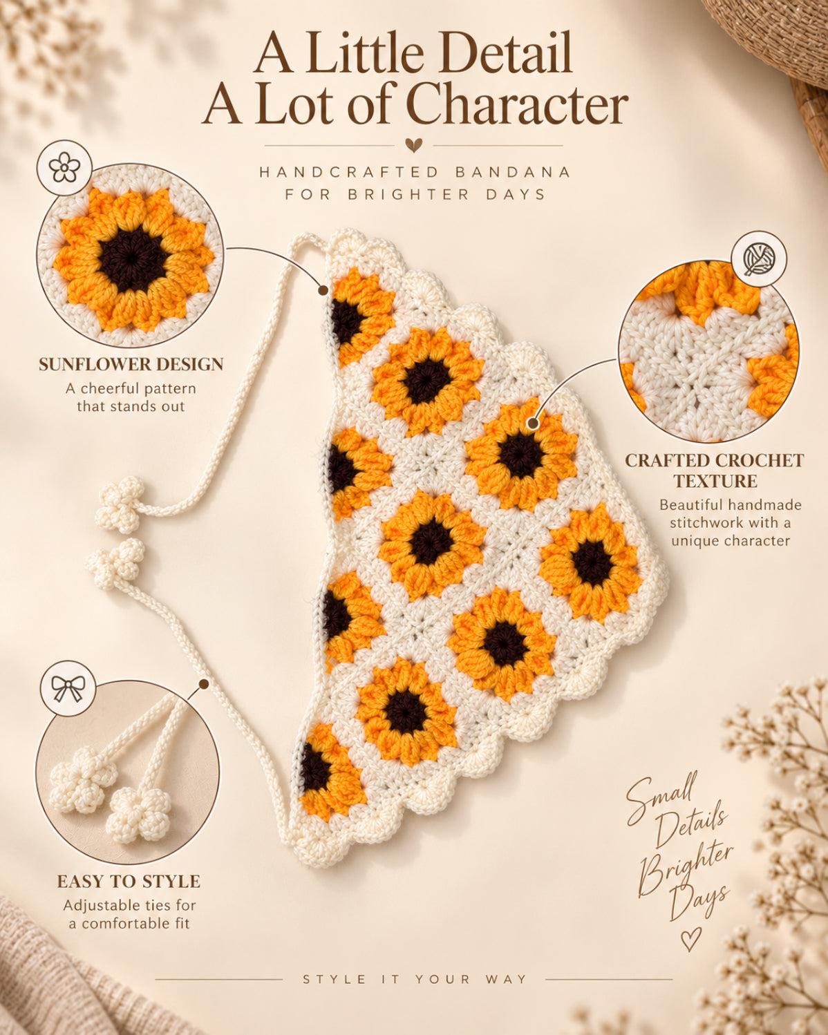 Sunflower Crochet Bandana