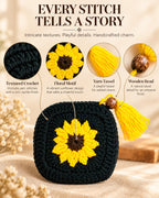 Black & Yellow Sunflower Mini Crochet Pouch | Handmade Floral Zipper Mini Purse