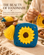 Teal Blue Sunflower Crochet Coin Pouch | Handmade Floral Zipper Purse