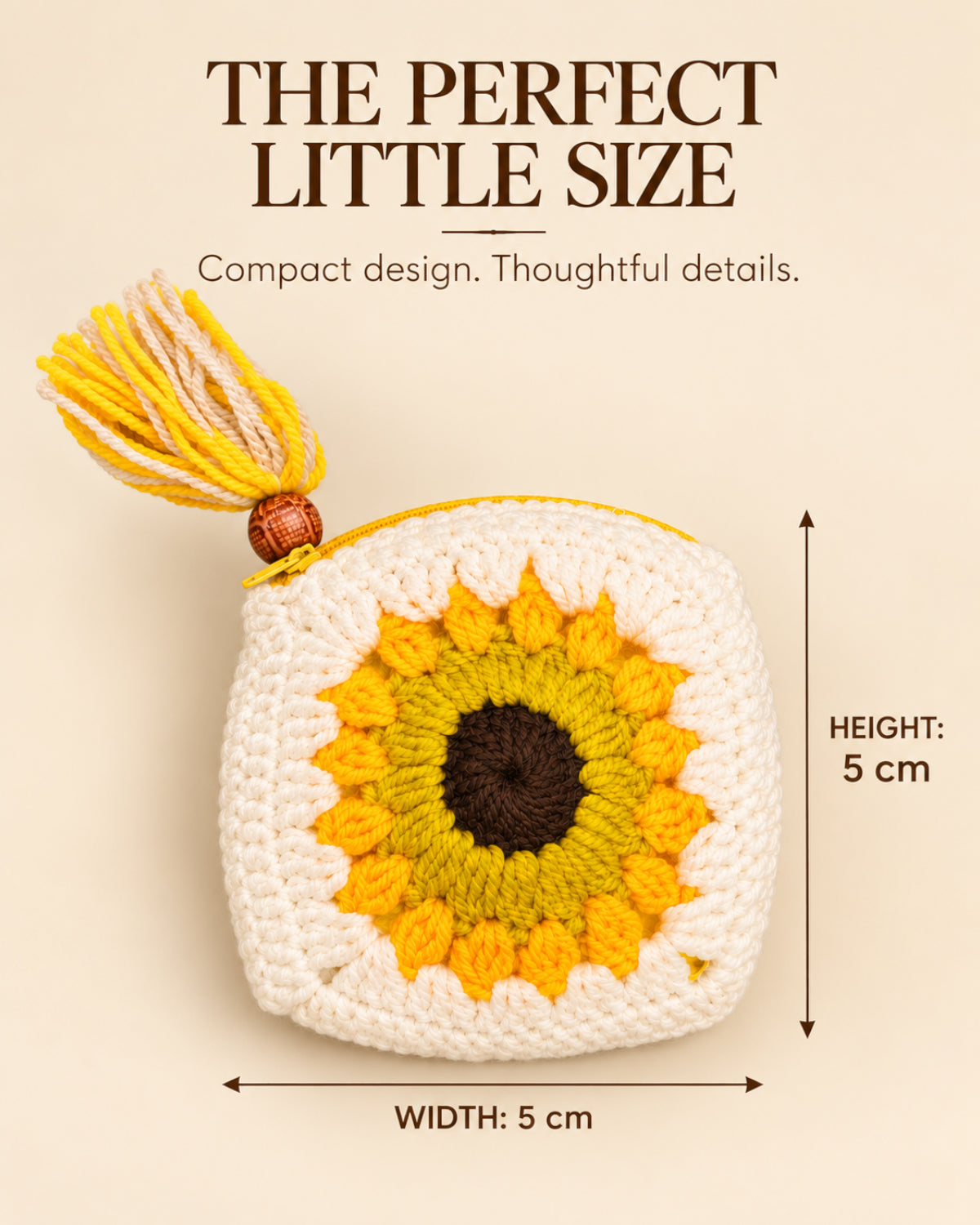 Sunshine Bloom Sunflower Crochet Coin Pouch | Handmade Floral Zipper Mini Purse