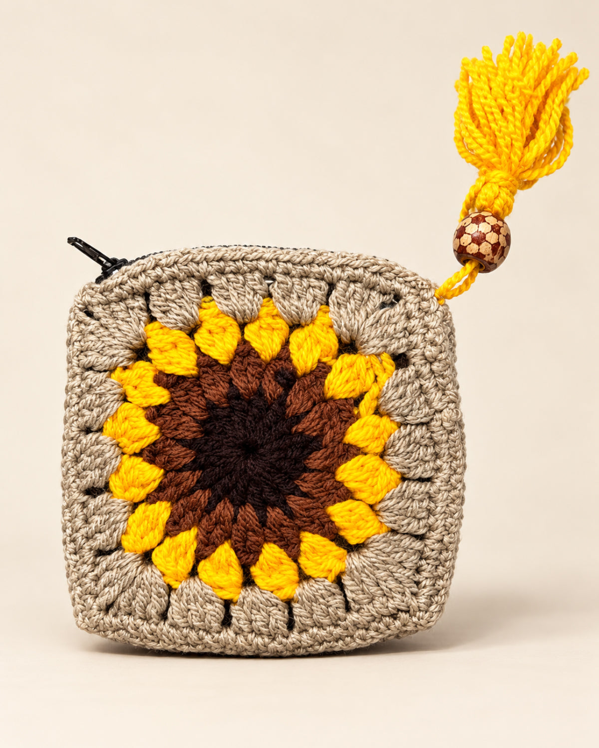 Sunflower Mini Crochet Pouch | Handmade Floral Zipper Mini Purse
