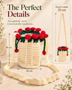 Blooming Roses Crochet Bucket Sling Bag – Cream