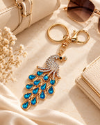 Blue Rhinestone Peacock Keychain