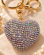 Silver Rainbow Rhinestone Heart Keychain