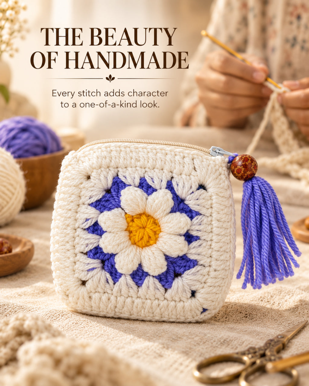 Lilac Bloom Crochet Coin Pouch | Handmade Floral Zipper Purse