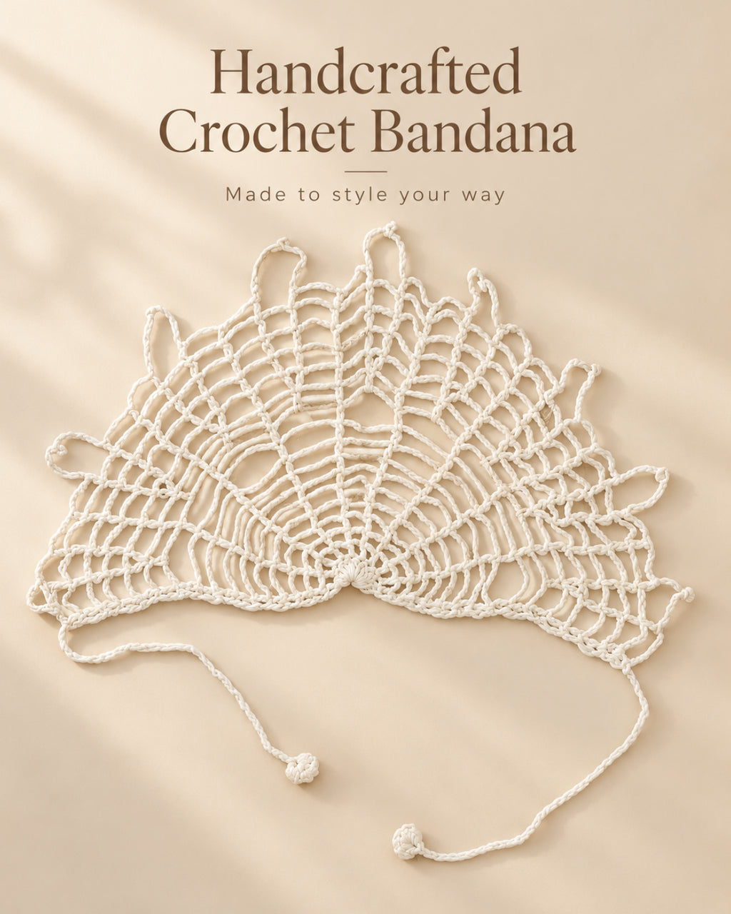 White Spider Web Crochet Bandana – Handmade Hair Scarf