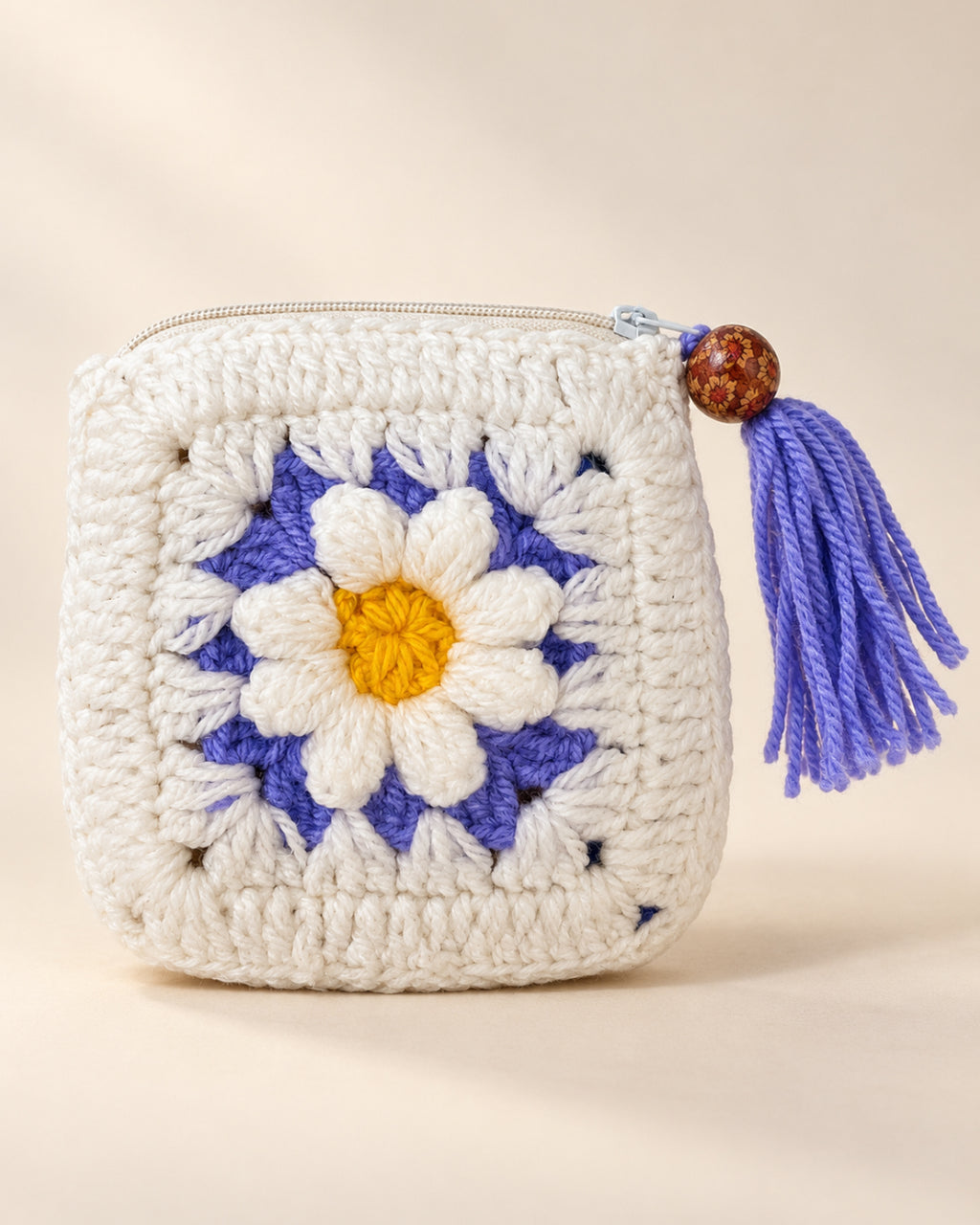 Lilac Bloom Crochet Coin Pouch | Handmade Floral Zipper Purse