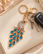 Blue Rhinestone Peacock Keychain