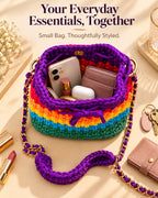 Rainbow Crochet Sling Drawstring Bag