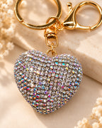 Silver Rainbow Rhinestone Heart Keychain