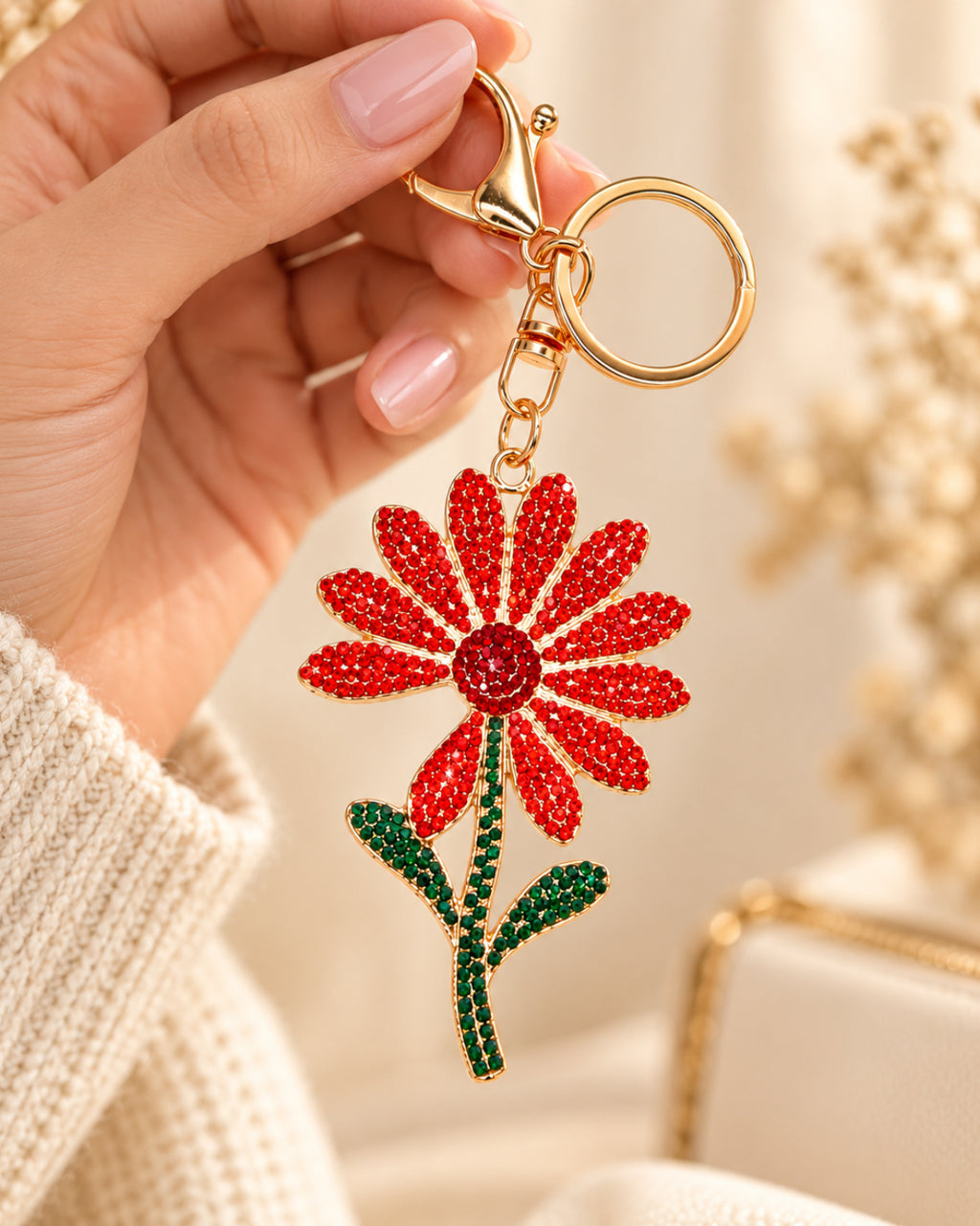 Red Rhinestone Floral Charm