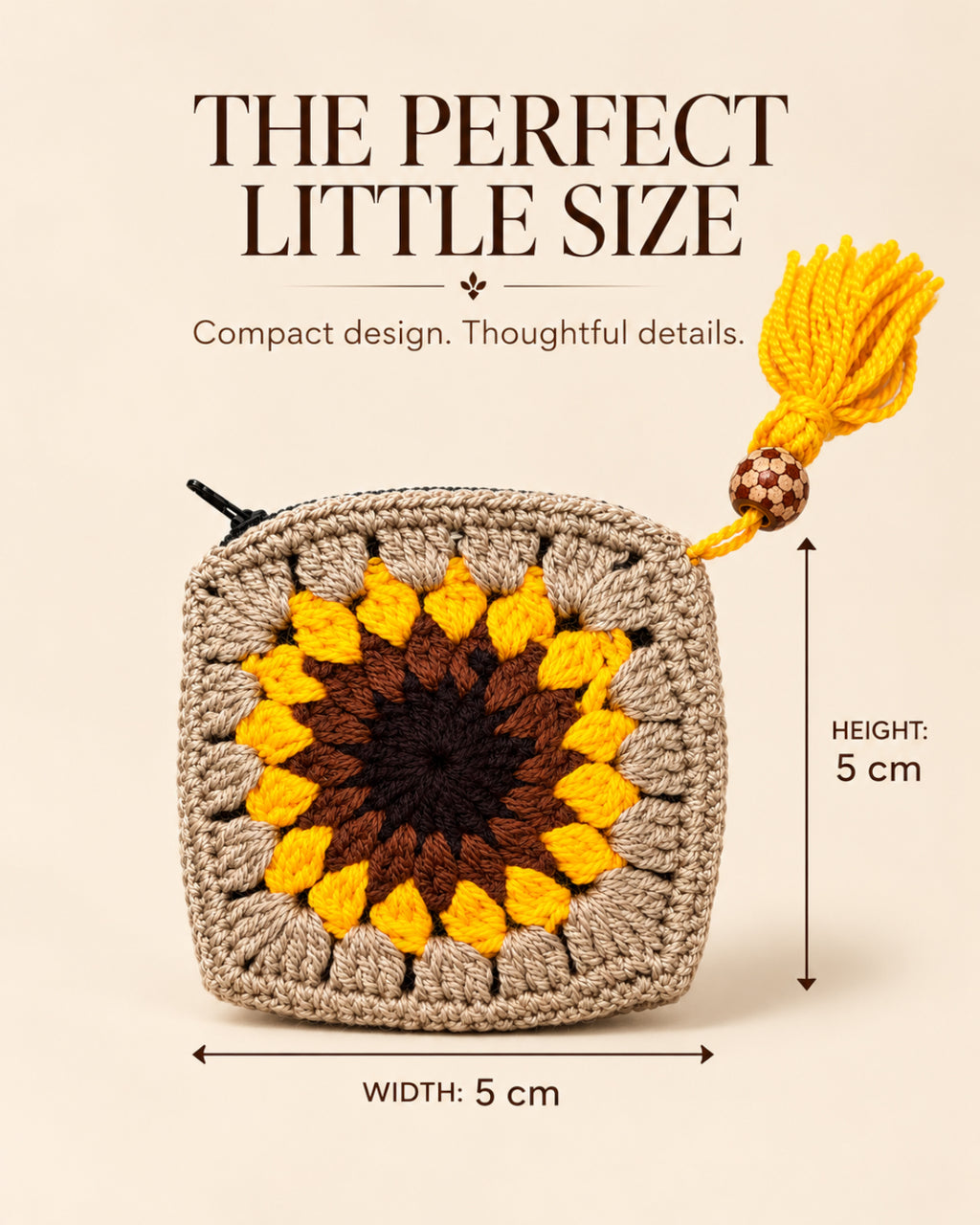 Sunflower Mini Crochet Pouch | Handmade Floral Zipper Mini Purse