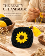 Black & Yellow Sunflower Mini Crochet Pouch | Handmade Floral Zipper Mini Purse